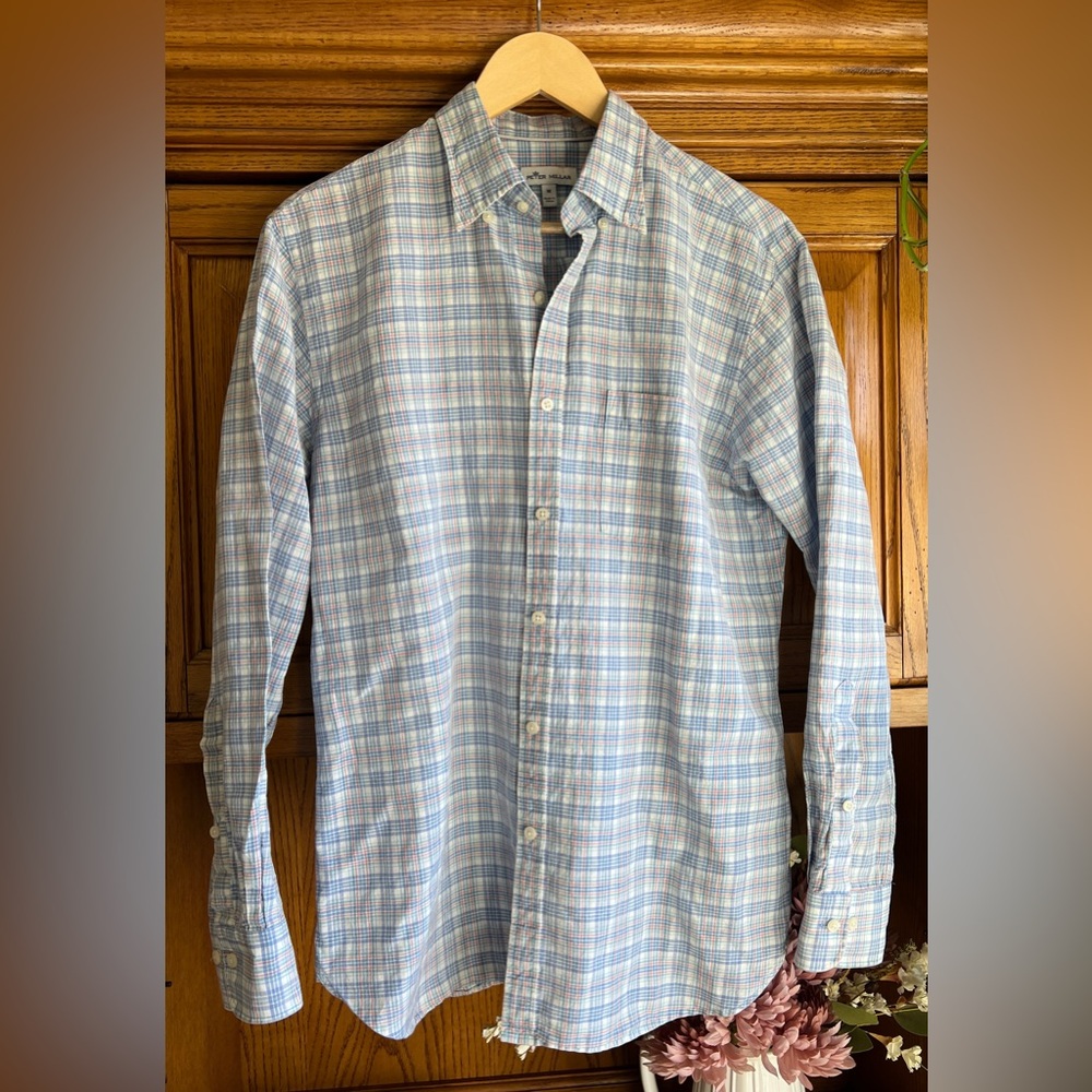 Peter Millar Lightweight Multicolor Plaid Linen Cotton Silk Button Down Shirt M